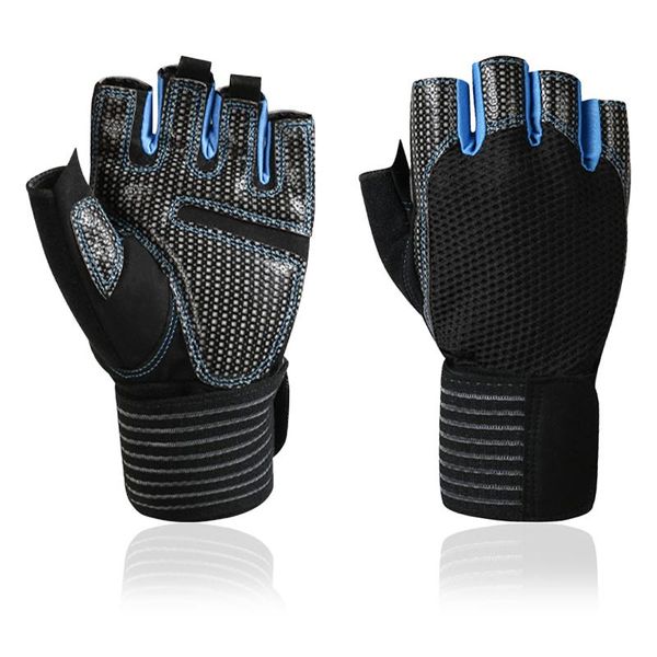 

cycling gloves full wrist protection fitness breathable half finger sports short tear-resistant mittens, Black