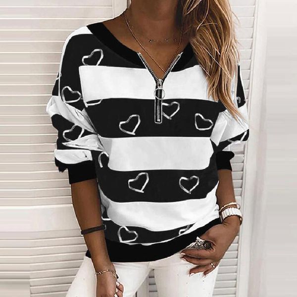 

women's hoodies & sweatshirts 2021 fashion zipper sweatshirt winter long sleeve casual pullover fall clothes printed loose korean pullo, Black