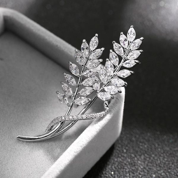 

pins, brooches zhijia silver color crystal rhinestone leaf pins for women dress party jewelry accessories, Gray