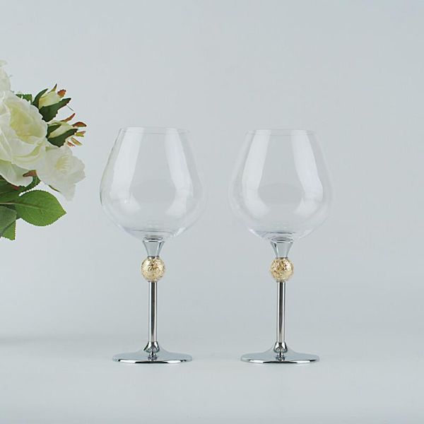 

creative glass cups gold colored ball decorated glass goblets wedding stainless steel stand wine goblet trendy household