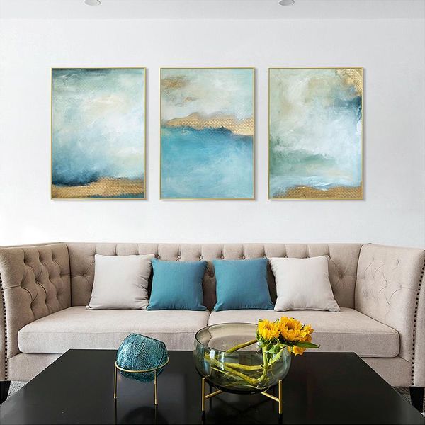 

paintings blue-green ocean abstract gloden landscape poster wall art modern canvas painting prints pictures for living room home decoratio