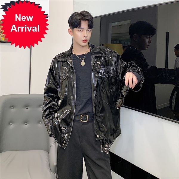 

autumn biker pu leather men black loose multi-pocket club short jacket casual zipper hip-hop coat streetwear male m-2xl, Black;brown