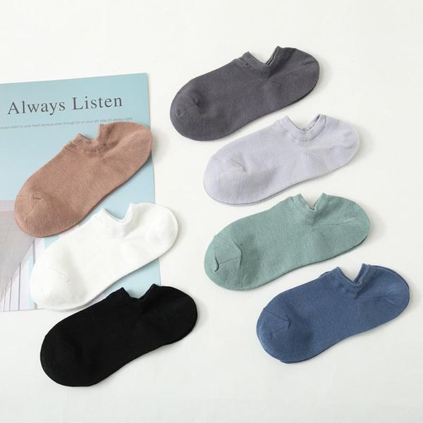 

men's socks boat shallow mouth big heel spring and summer solid color cotton invisible classic five pairs each, Black