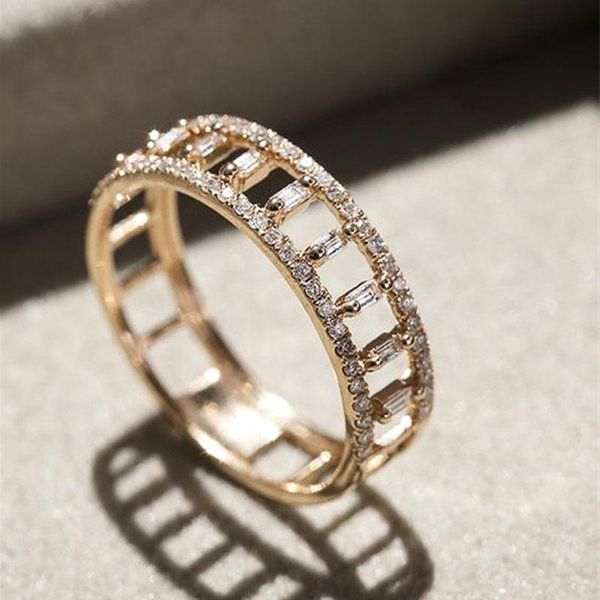 

wedding rings minimalist female geometry crystal stone ring rose gold silver color for women cute hollow zircon engagement, Slivery;golden