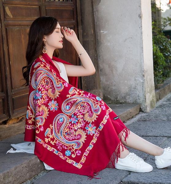 

scarves matagorda lady embroidered cashmere scarf paisley pattern pashmina wool winter accesories shawls and wraps, Blue;gray