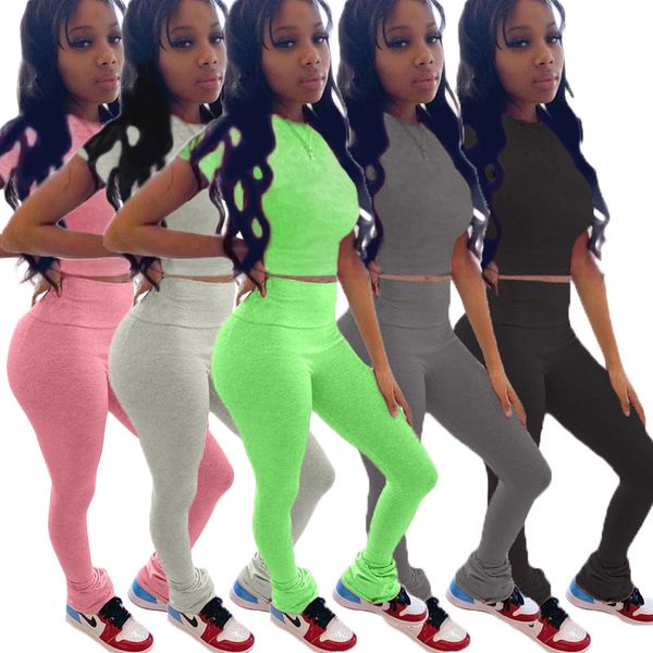 

summer women 2 two piece outfits set fashion tracksuit short sleeve t-shirt biker pants suits sportswear plus size clothes, White