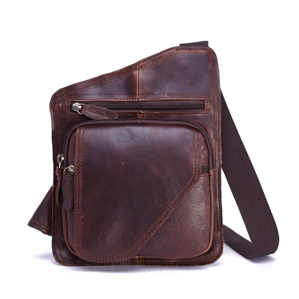 Motocycle Bag Homens casuais Vintage Crazy Cavalo Cavalo Genuine Cowhide Peito pequeno mensageiro para homem ombro