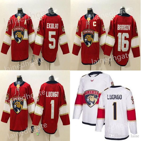 

florida panthers hockey 1 roberto luongo 16 aleksander barkov 5 aaron ekblad red white hockey jerseys, Black;red