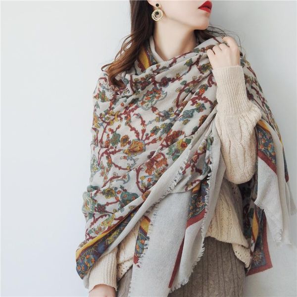 

scarves 100% pure wool scarf women printed shawls wraps for ladies big blanket echarpe printing autumn winter real foulard, Blue;gray