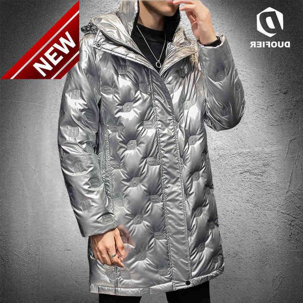 

winter new brand men's down jacket long thickened warm duck jackets snowsuit hooded cold proof male shiny coat, Black