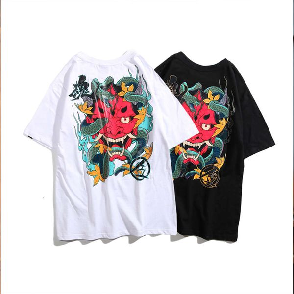 

mens japanese devil snake t-shirts streetwear tees harajuku hip hop tees male fashion tshirts, White;black