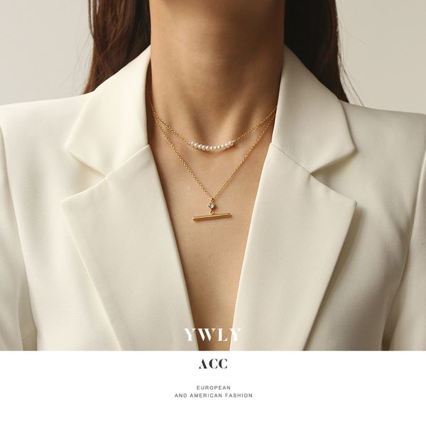 

personalized geometric line necklace women's simple temperament korean fashion autumn and winter necklace zircon clavicle chain ywly, Silver