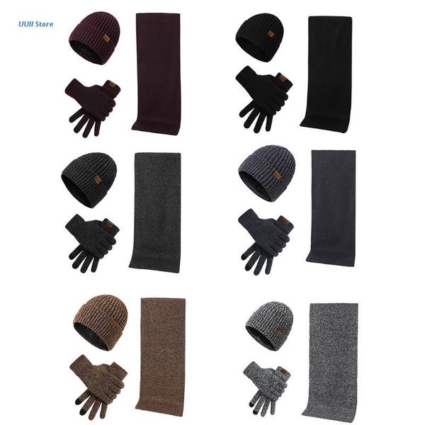 

hats, scarves & gloves sets men winter fleece lining beanie hat warmer long scarf and touchscreen, Blue;gray