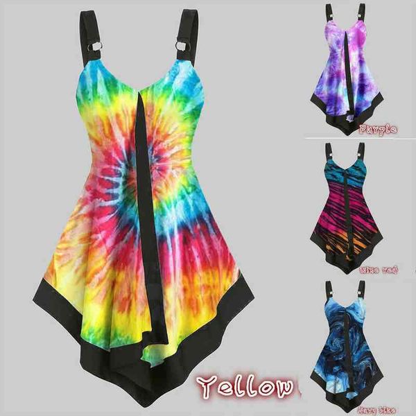 

35 summer tie-dye women fashion tank ladies cami swing vest clubwear woman, White
