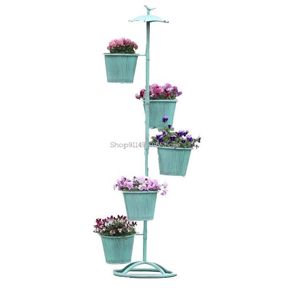 

other home decor iron umbrella flower stand, five barrels, old pots, high-rise balcony garden decoration, outdoor ladder climbing shelf