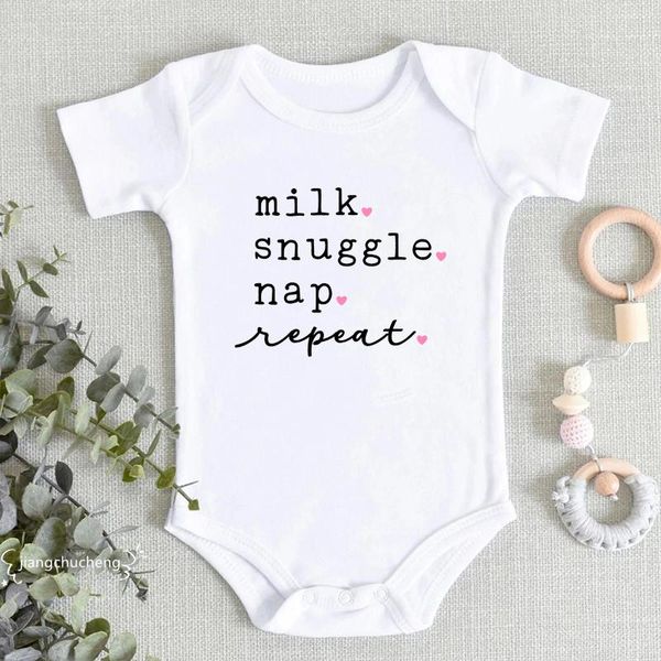 

rompers funny milk snuggle nap repeat printed born cotton short sleeve baby boys girls bodysuits infant clothes, Blue