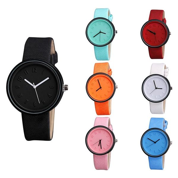 

wristwatches denim canvas pattern belt three-dimensional digital scale watch female korean student, Slivery;brown