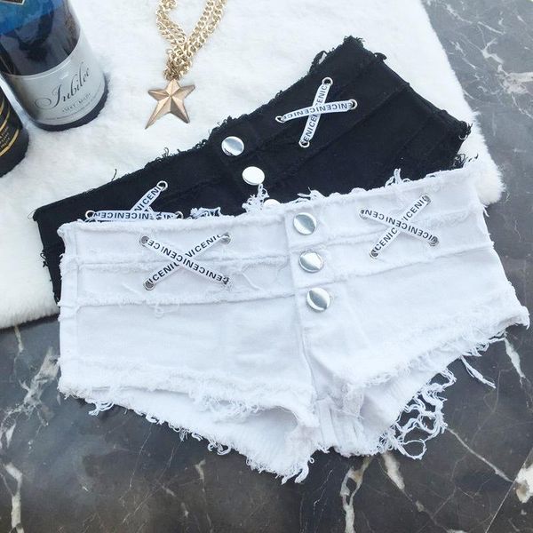 

women's jeans fashion short woman denim low waist lace up black white women hole club casual ladies shorts clothes, Blue