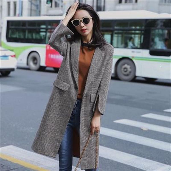 

female fashion new vintage spring check double-breasted long wild autumn lady jacket ol2t, Tan;black