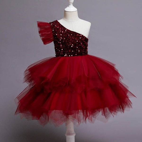 

girls dresses kids clothes children wear childrens clothing tutu skirt flower wedding party formal sequin dress costume b7638, Red;yellow