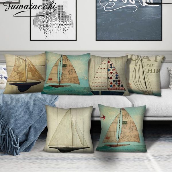 

cushion/decorative pillow fuwatacchi 45cm watercolor sailing boats and lighthouses linen throw covers cushion cover home decorative