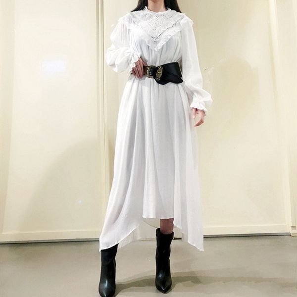 

2021 new irregular embroidered es women's hollow out white ruffles lantern sleeve midi a5f1, Black;gray