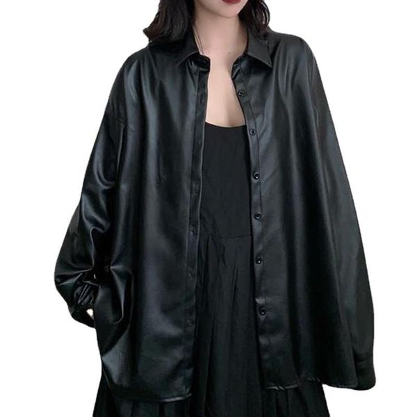 

women's leather & faux 2021 autumn/winter casual loose jacket coat high street fashion wear long sleeves black