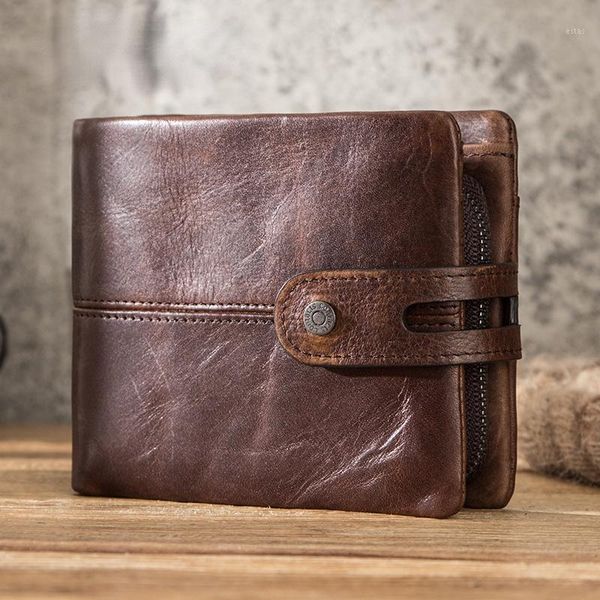 

wallets casual men crazy horse leather short coin purse hasp design wallet cow clutch male1, Red;black