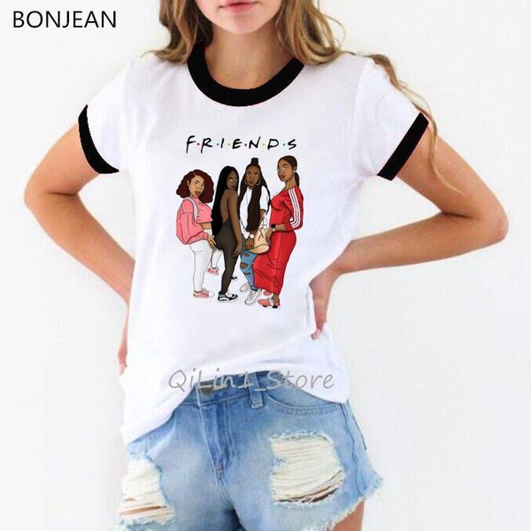 

women clothes 2021 afro melanin t shirt women vogue friends tshirt femme queen black girl print 90s streetwear hip hop rock top, White