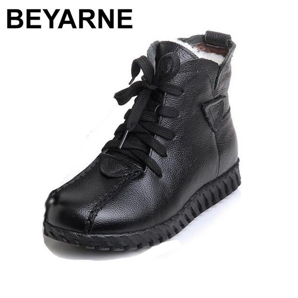 

boots beyarne 2021 everest genuine leather women female shoes autumn winter short flats lace up ankle, Black
