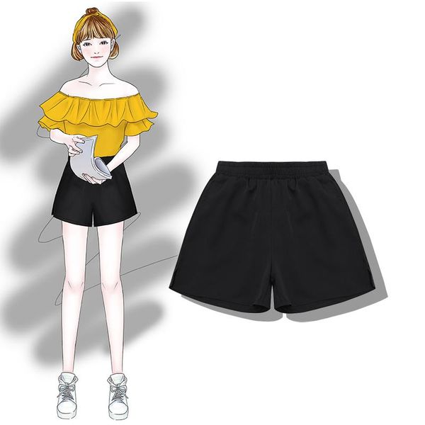 

women's shorts 2021 fashion slim elastic waist black high solid color summer, White;black