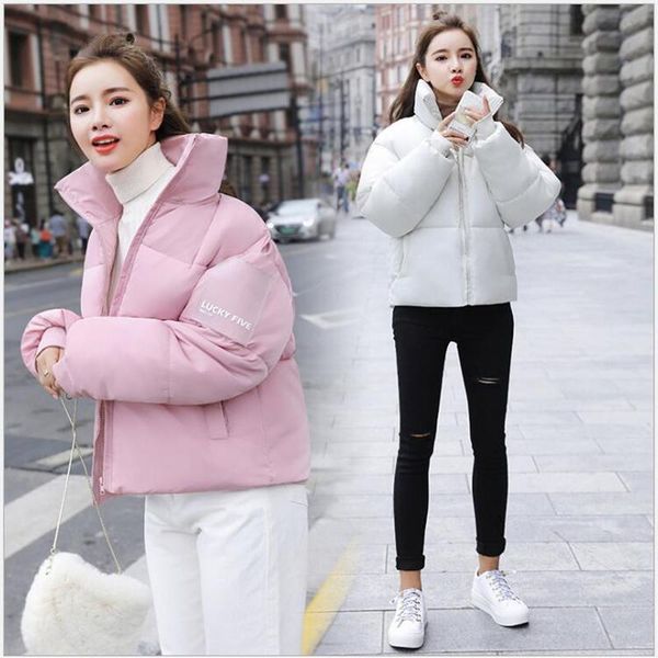 

winter jacket women loose casual hooded coat female outwear 2021 new arrival solid color cotton padded student parka z95, Black