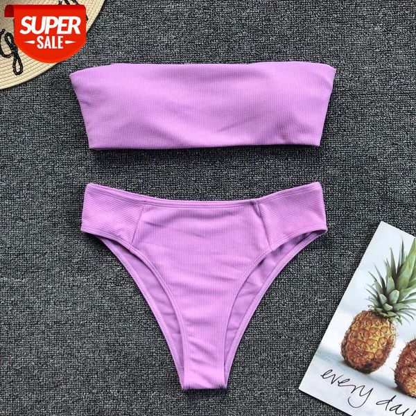 

bathing suits 8-color ladies split swimsuit solid color one-way neck high waist bikini bikini979 #yr9m, White;black