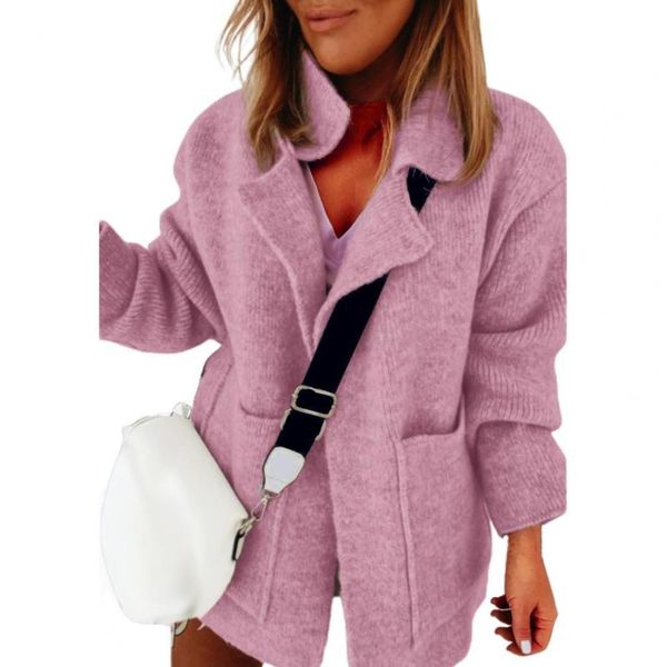 

women's knits & tees women cardigan open front long sleeve autumn winter cotton acrylic fiber two pockets lapel sweater coat female kni, White