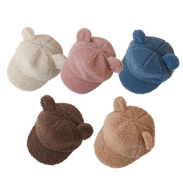 

winter baby wool hats children cartoon bear ear sun caps adjustable baseball cap for girl boy visor hat 1-3y, Yellow