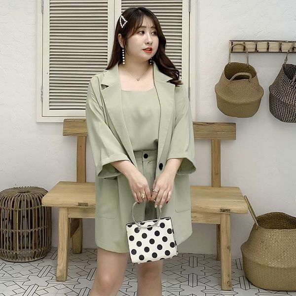 

two piece dress the latest women's clothing chubby sister large 2021 spring loose three set casual suit small y084, White