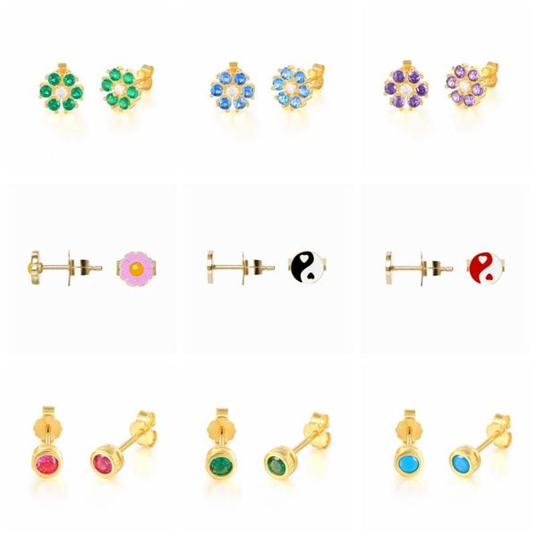 

stud cute dripping oil women's earrings copper rainbow crystal mini earring piercing pendientes fashion jewelry accessories, Golden;silver
