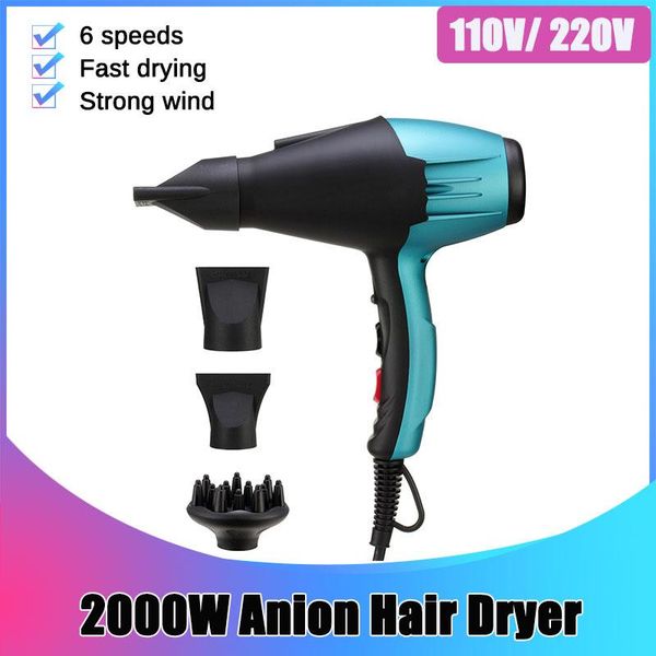 

electric hair brushes 110v/220v 1800w 6 speed dryer temperature controling blue light negative ion personal care appliances