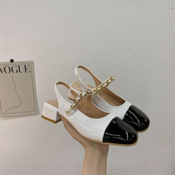 

sandals 2021 year summer fashion comfortable women's round toe pearl casual mature square heels high 35-39, Black
