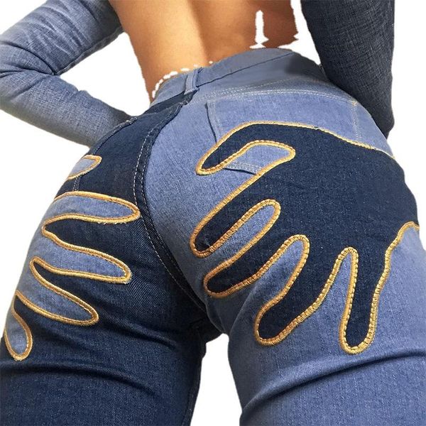 

women's jeans streetwear bodycon woman fashion patchwork harajuku flare pants for ladies high waisted denim 90s, Blue