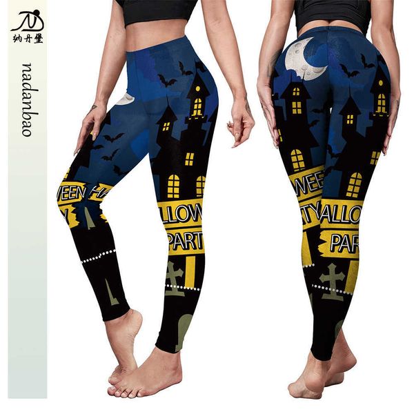 

women's sports pants of halloween series can be made into elastic tights with digital printing, Black