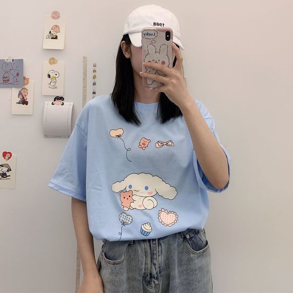 

2021 new sweet japanese lolita cartoon bear t women will see harajuku kawaii loosed sleeve short t-shirt school clothes hkw4, White