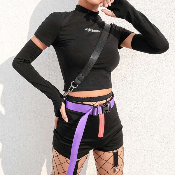 

2020 new men's fashion printed short open navel irregular sunscreen t-shirt tights, Black;brown