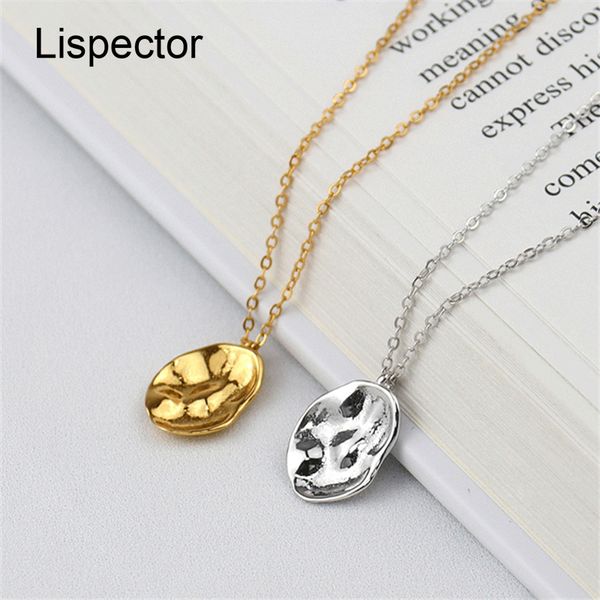 Lispector 925 Sterling Silver Irregolare Concavo Collane con pendente per le Donne Lady Superficie Martellata Rock Punk Gioielli Coppia Regali Q0531