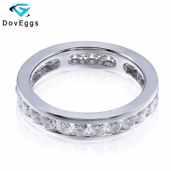 

cluster rings doveggs 14k 585 white gold 1.6 ctw 2.5mm brillianct lab grown moissanite simulated diamond wedding band for women, Golden;silver