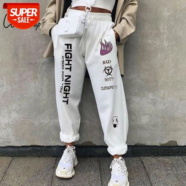 

weekeep knitted high waist printed ankle length sweatpants women white streetwear trousers women autumn winter fashion pants #oj2b, Black;white