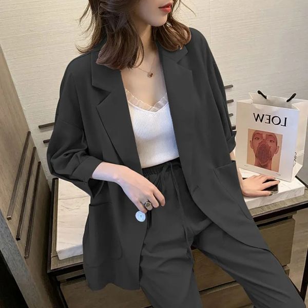 

two piece set big size elegant office lady suit slim long pants jacket blazer commuting wind work casual women, White;black
