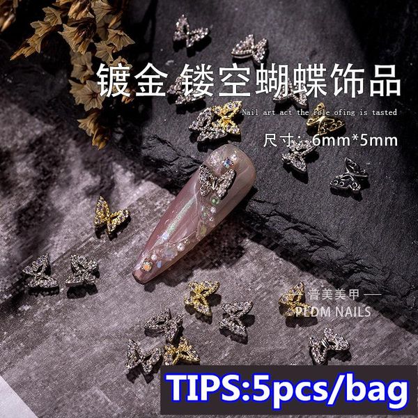 

nail art decorations 5pcs decoration golden metal zircon butterfly charms luxury glitter sequins japan decor, Silver;gold