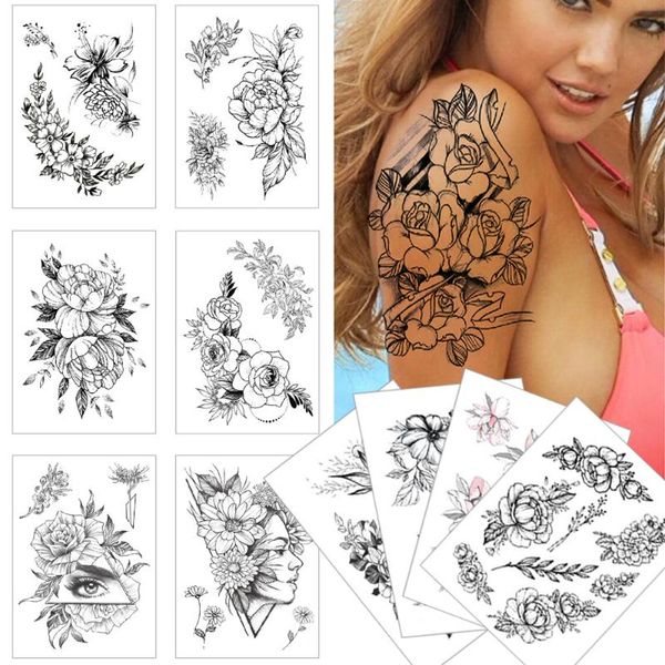 

temporary tattoos waterproof tattoo stickers rose lily flower ink woman black fake arm thigh body art