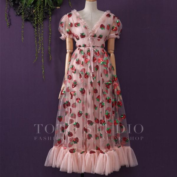 

plus size 5xl rhinestone womens dresses diamonds strawberry pink mesh maxi women short puff sleeve v neck lace up, Black;gray